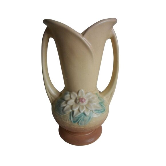 Vtg Hull Art Pottery 1940s WATER LILY Hull USA L-10-9 1/2" double handle Vase #1 - Picture 1 of 8
